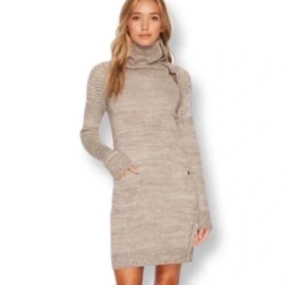 Prana Archer Sweater Dress Brown Women's Size Med Snap Button Turtle Neck - Picture 2 of 9